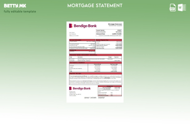 Модерен стил Шаблон за извод за хипотека од банка во Австралија Бендиго
